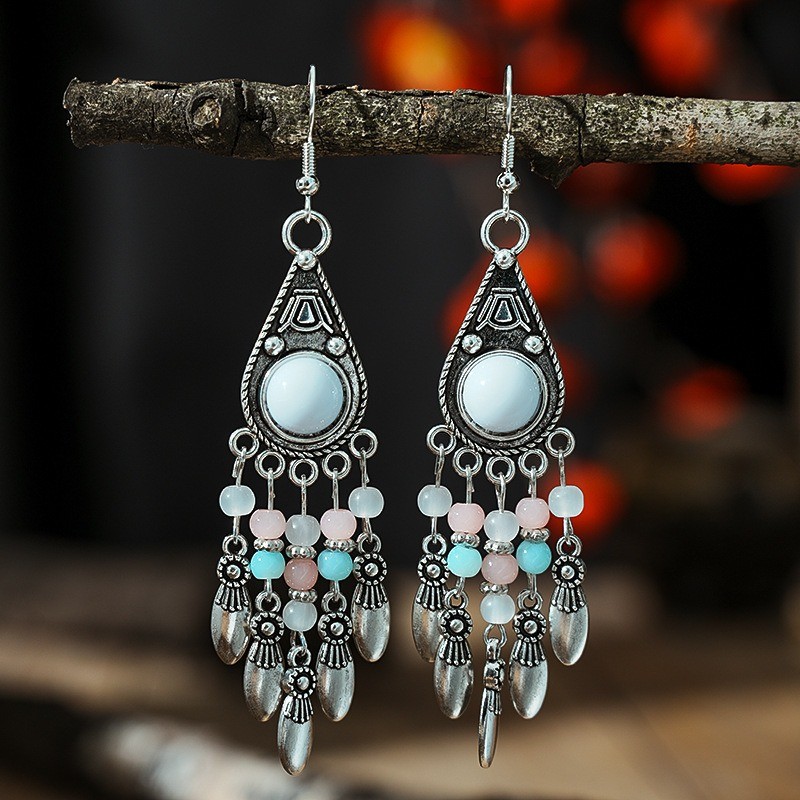 Random 6Pairs Boho Vintage Teardrop Dangle Beaded Tassel Earrings Handmade Women