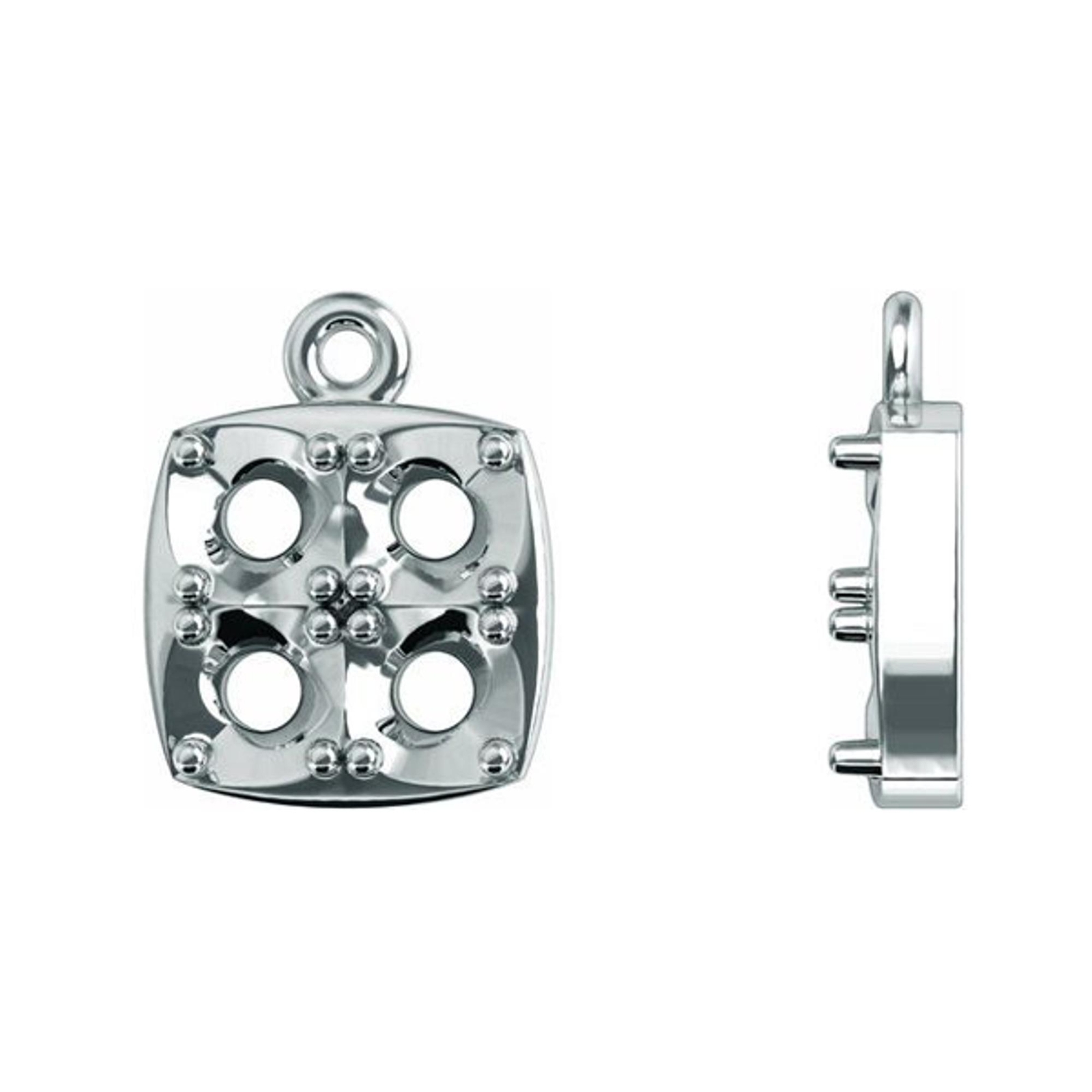 Silver Square Cluster Round Stone Unset Dangle Drop Charm Mount Setting Pendant