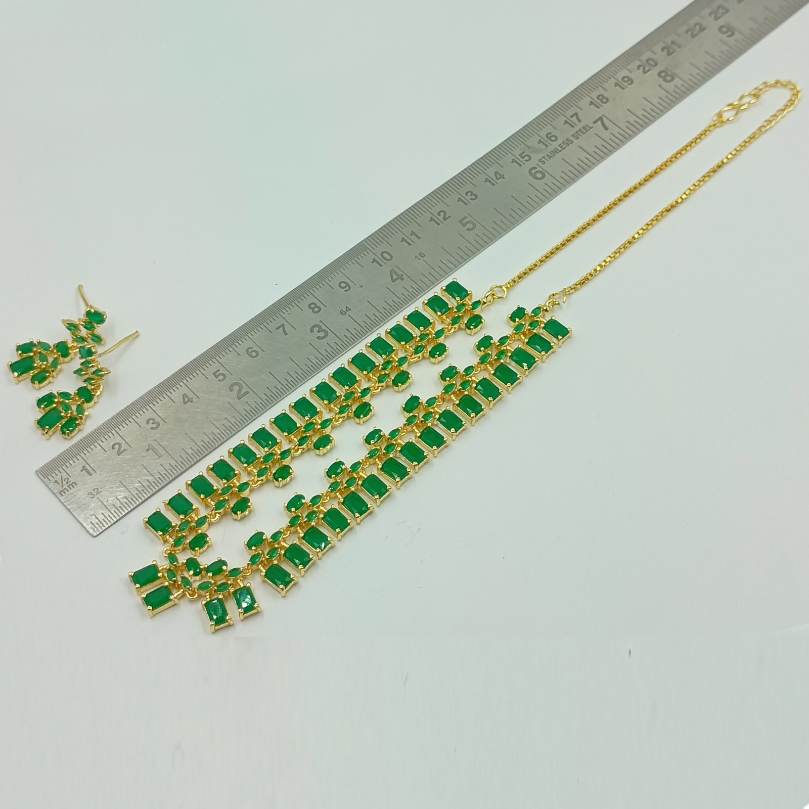 22K Gold Plated South Indian Emerald Necklace Ethnic Bridal Jewelry Set