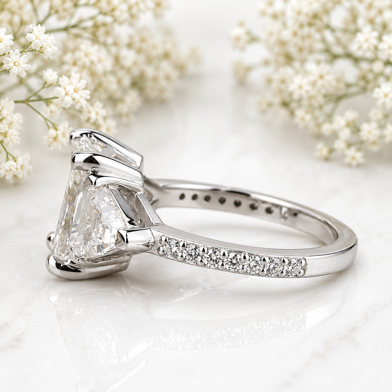 Diamond Wedding Ring 6.20 TCW Radiant Cut 18k White Gold IGI Certified Lab Grown