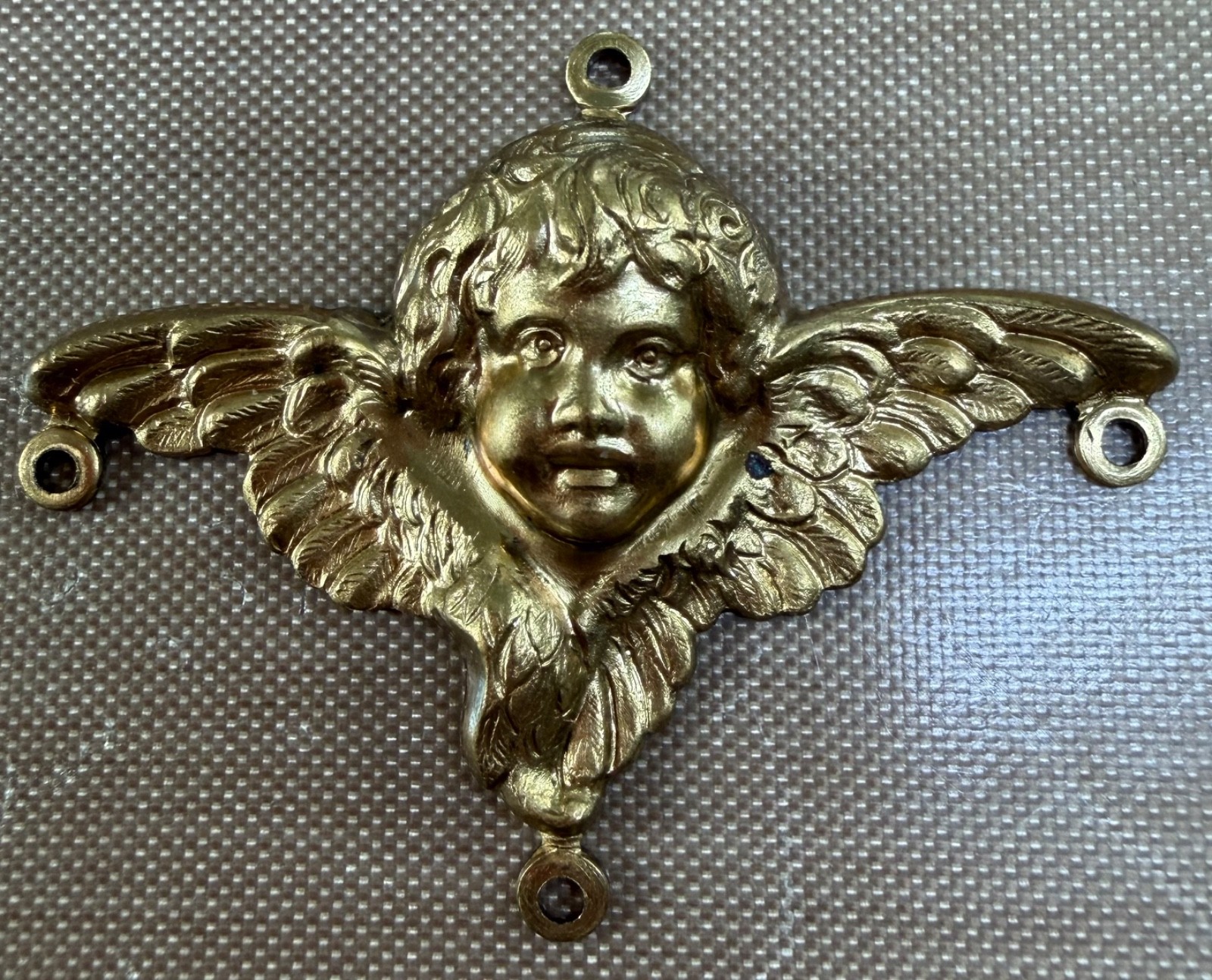 Vintage Brass Cherub Angel Connector 42mm 4 Loop Art Nouveau Stamping NOS Jewelr