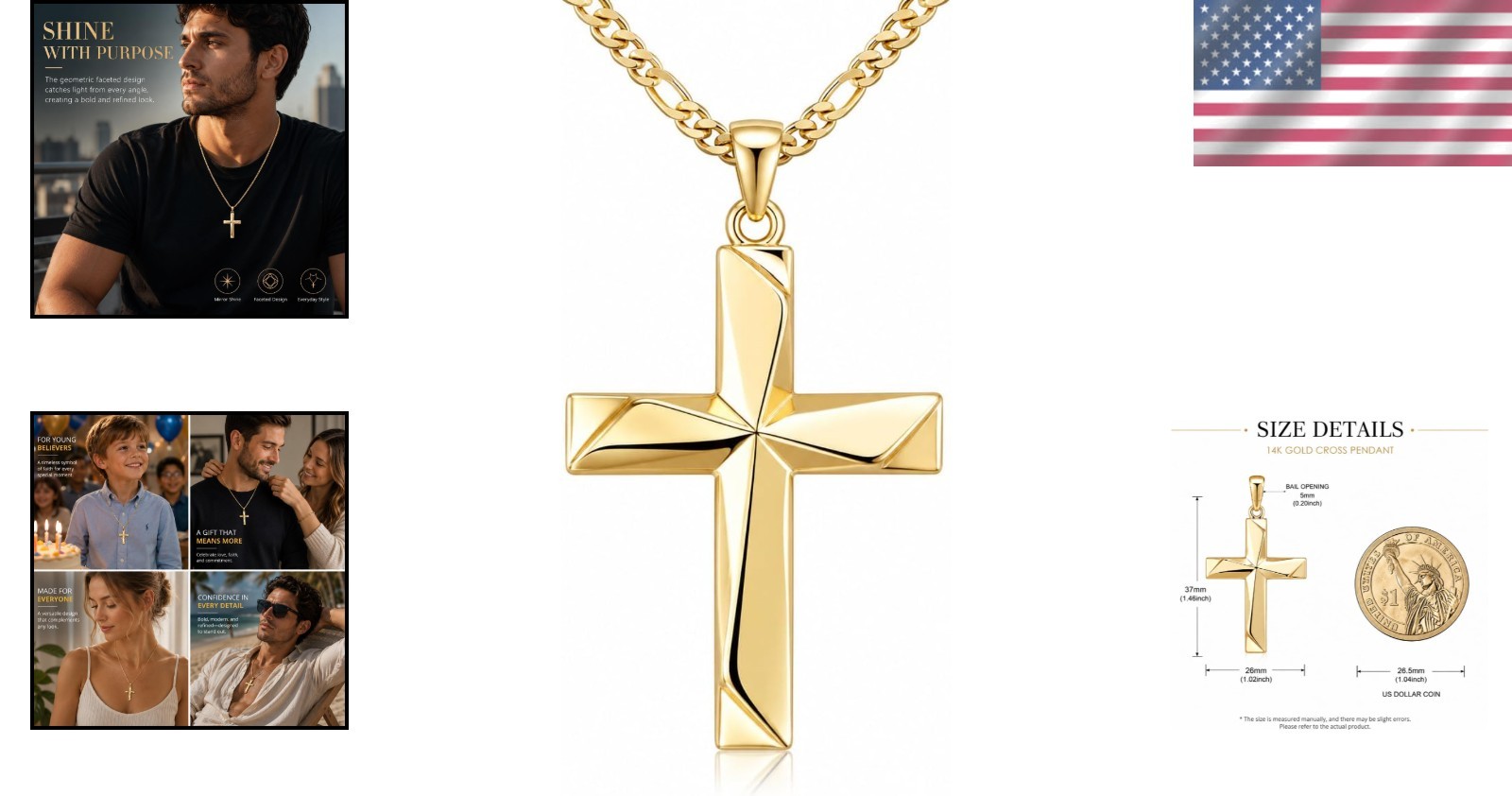 Luxurious 14K Gold Cross Pendant – Hand-Polished 3D Design for DIY Necklaces