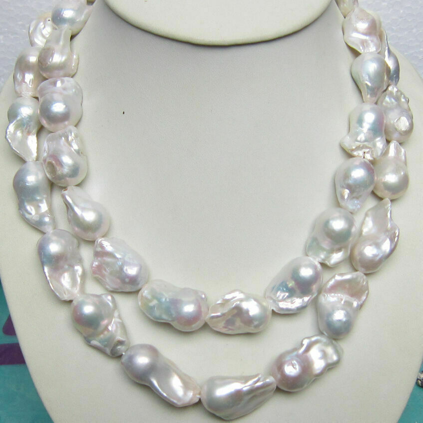 Natural Genuine 15-28mm South Sea Freshwater White Baroque Pearl Necklace 35 ”