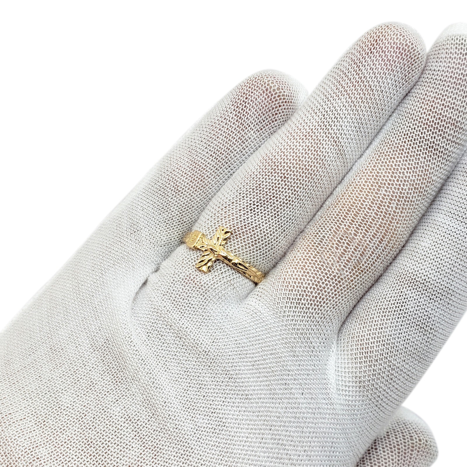 Solid 18K Yellow Gold Cross Ring, Sizes 3 – 12, Crucifix, INRI