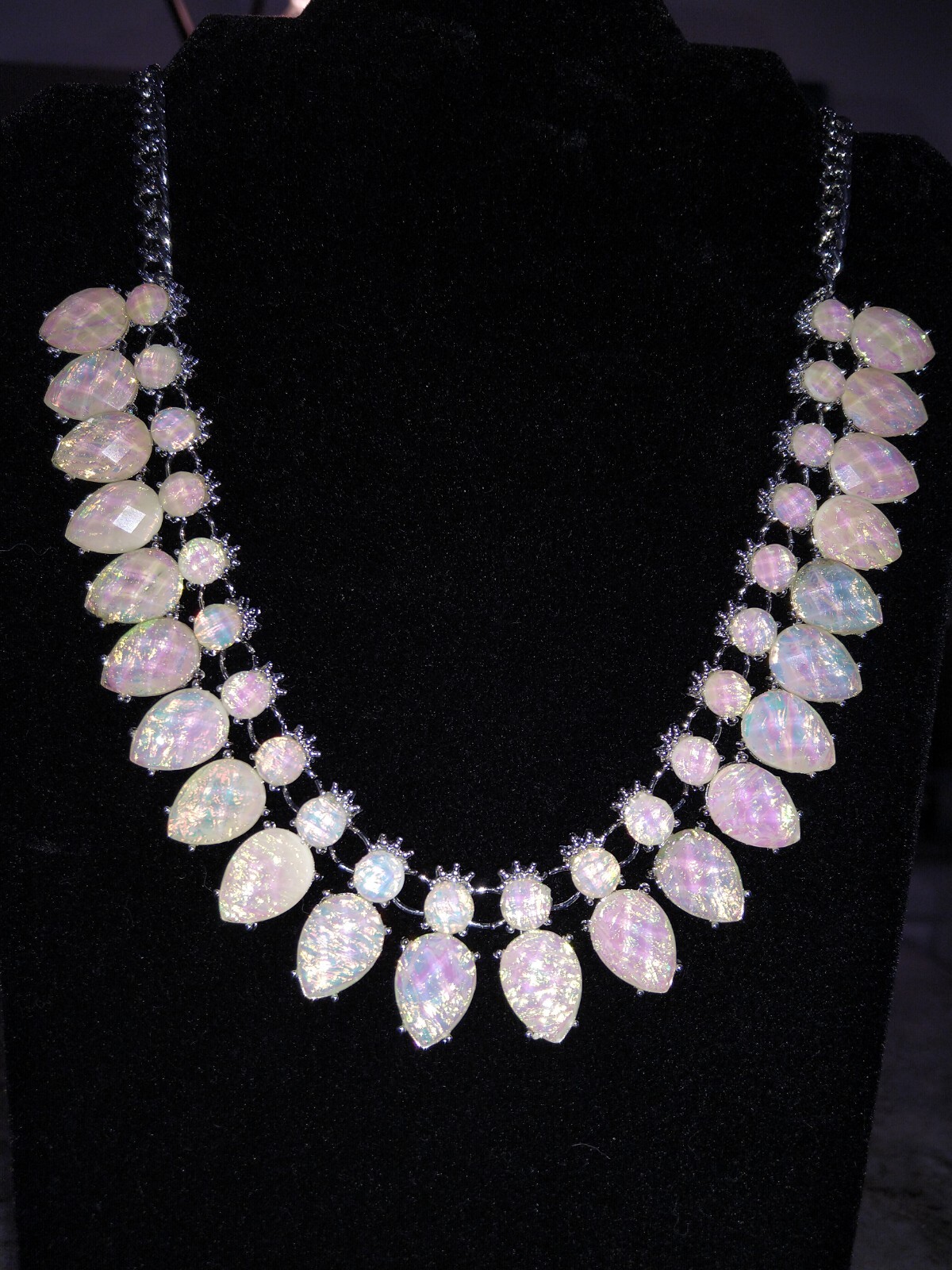 Simulated Large Opal Pears and Rounds in a Large Link Silvertone (16-24 inches)