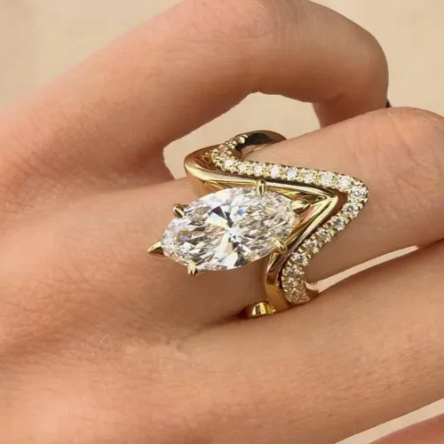 3.50Ct Marquise-Cut Lab Grown Diamond Solitaire Bridal Ring Set 14K Yellow Gold