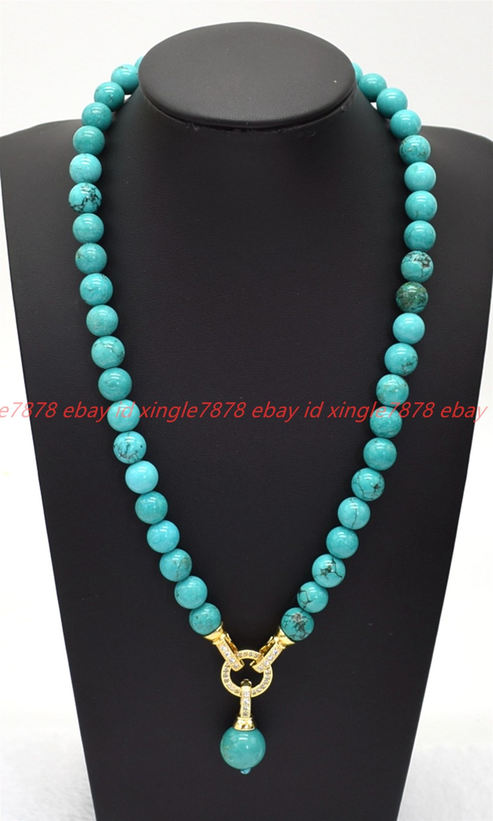 Natural 8/10/12mm Blue Turquoise Gemstone Round Beads Pendant Necklace 16-28in
