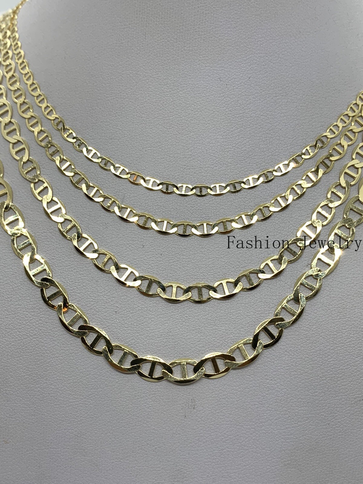 10K Solid Yellow Gold Anchor/Mariner Link Chains Necklace Men’s/Women’s 3.2-6mm