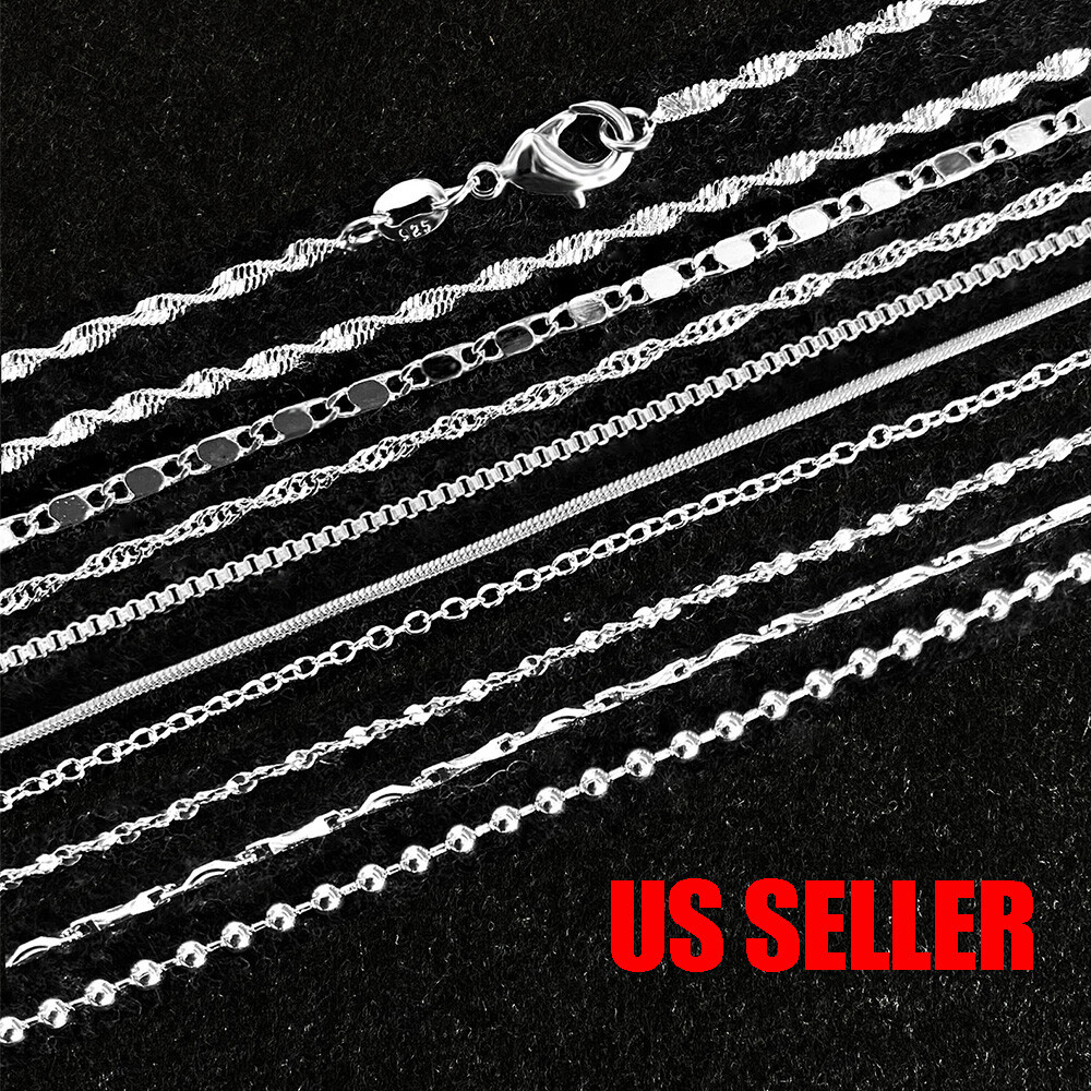 925 Silver Plated 9 Styles Snake Chain Fashion Necklace Women 16″ 18″ 20″ 22″ 24