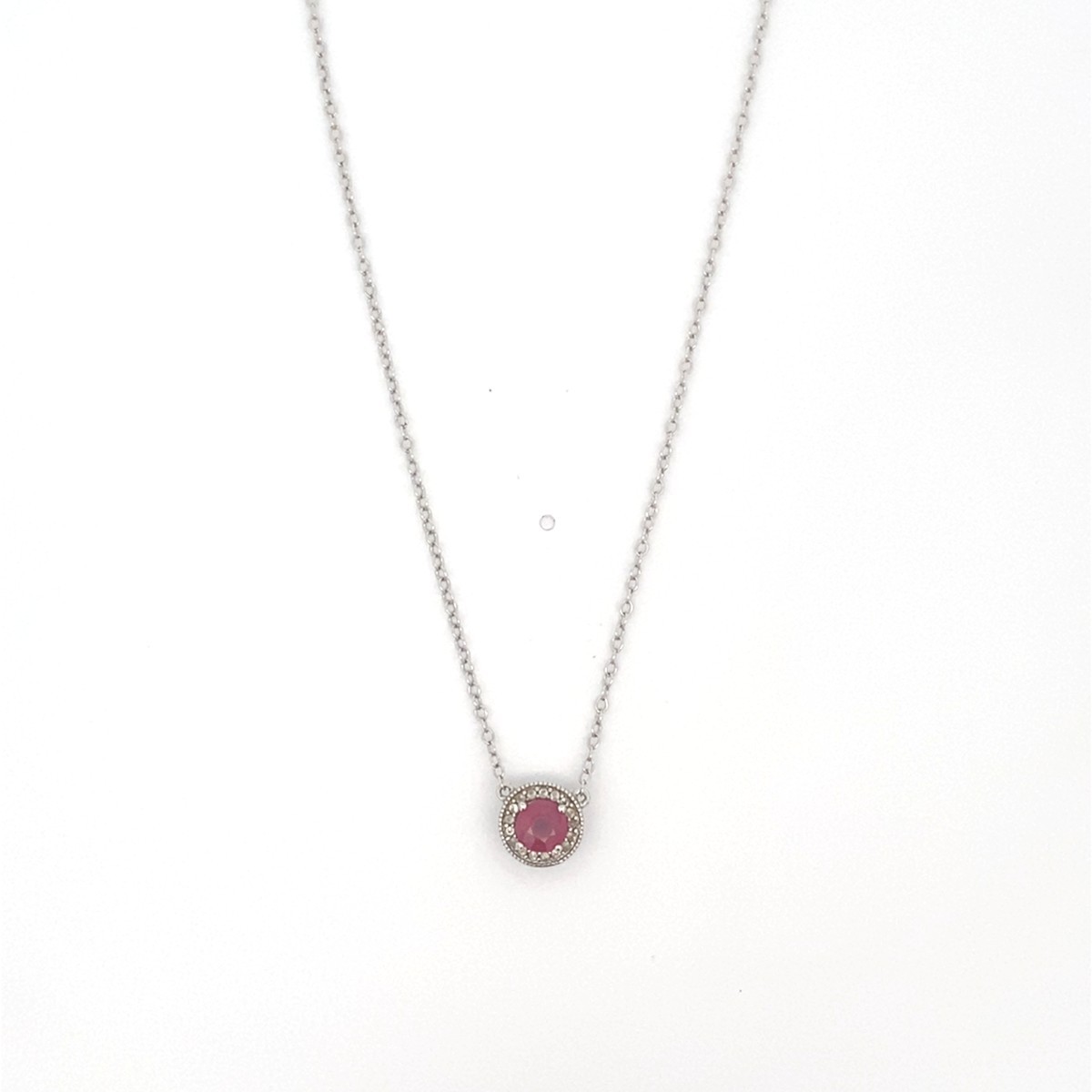 Sterling Silver CZ Red Stone Fixed Pendant Necklace – 18″ (C31031345)