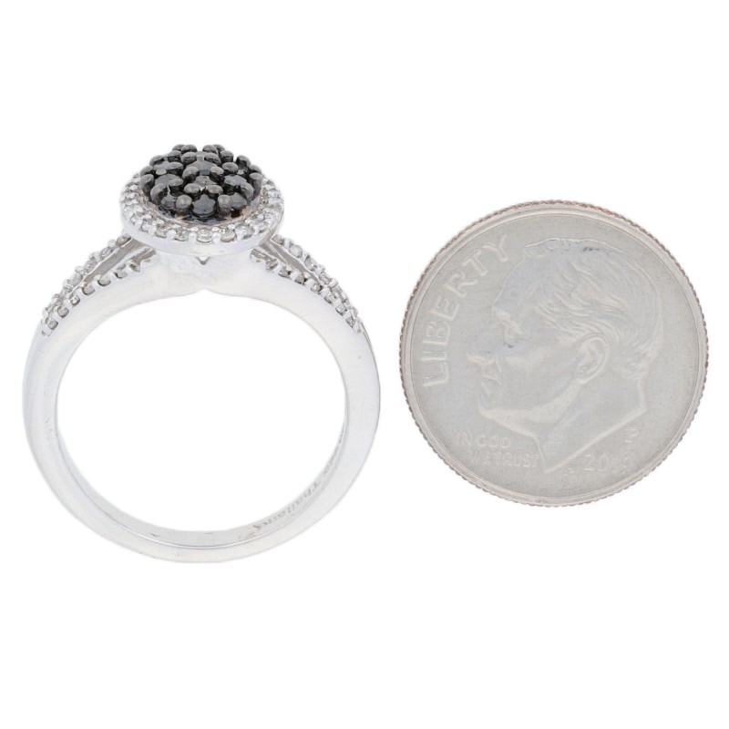 NEW .50ctw Single Cut Black Diamond Ring – Sterling Silver Cluster Halo
