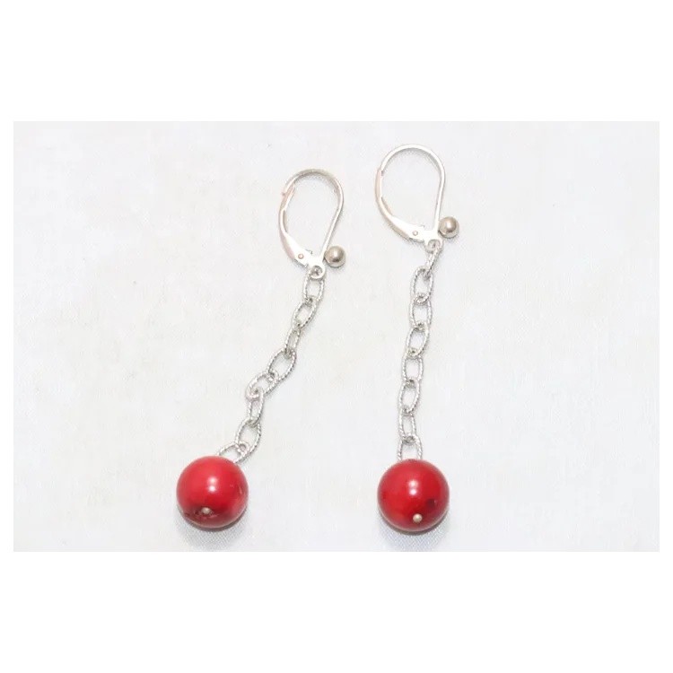 Sterling Silver Red Bamboo Earrings