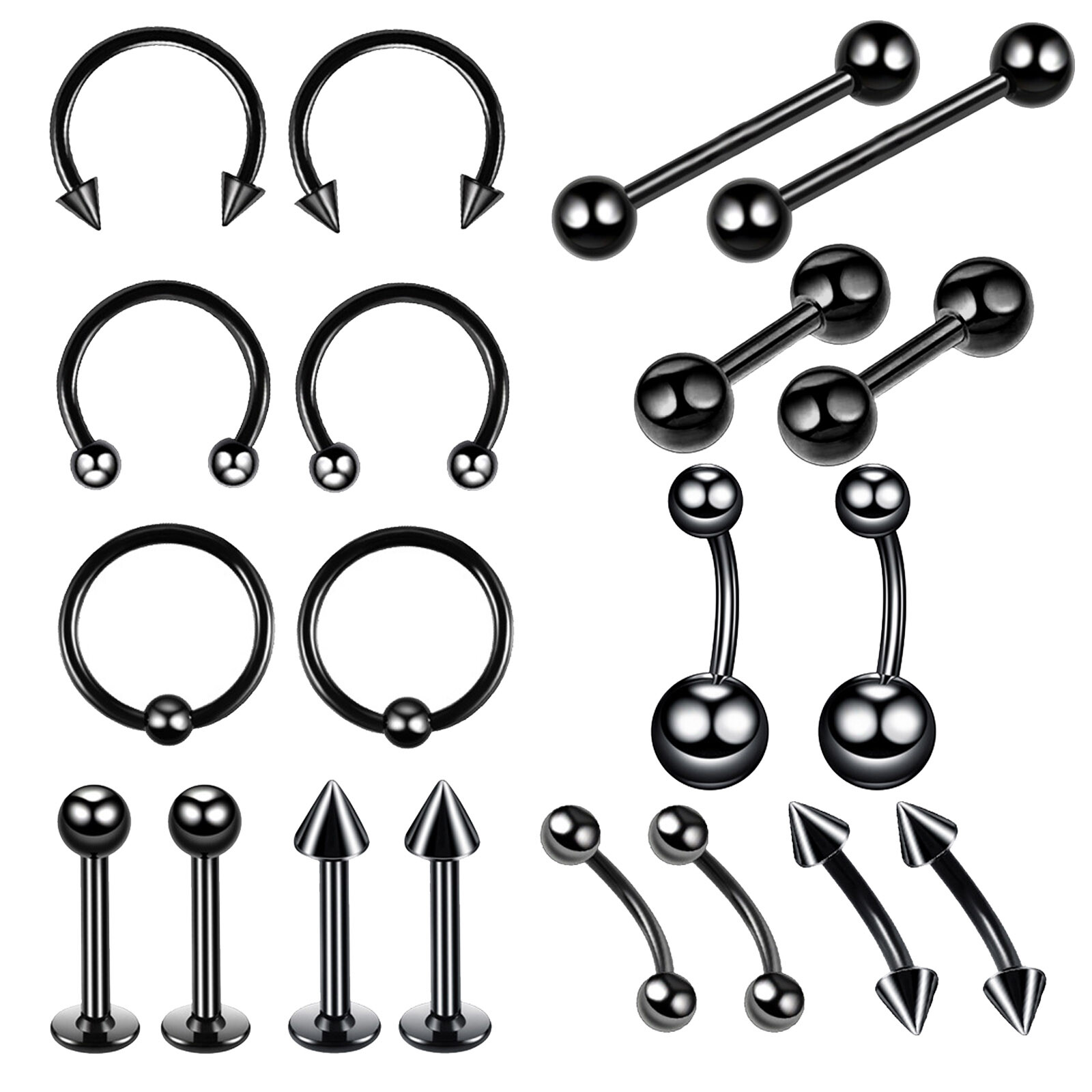 14G 16G Mixed Body Piercing Kit 20-60PCS Nose Ring Navel Belly Lip Eyebrow Studs