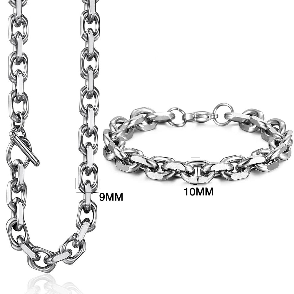 Mens Chain Silver Stainless Steel CABLE Link Necklace Bracelet Jewelry Set 7-26″
