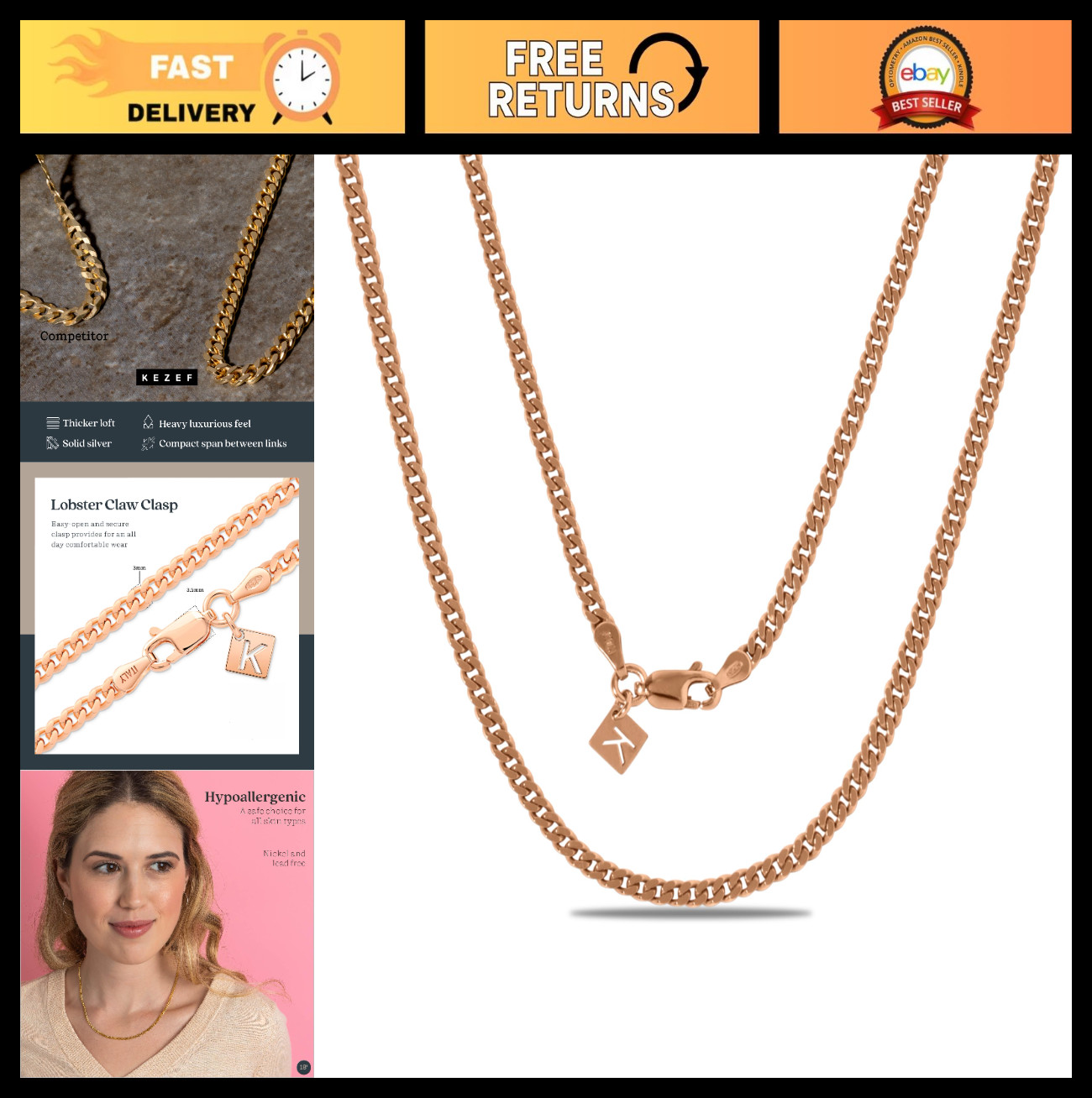 3mm Miami 925 Sterling Silver Curb Chain Necklace – Diamond Cut Cuban Link, Gold