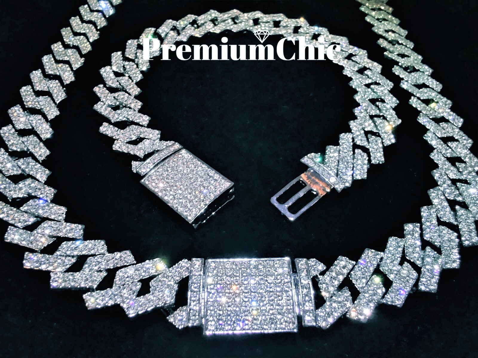 Miami Cuban Prong Designer Link Chain Necklace & Bracelet Plated CZ Jewelry SET