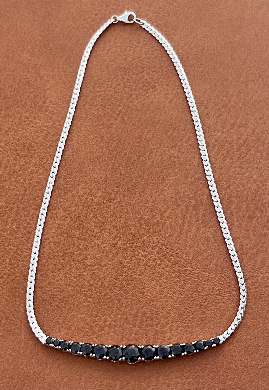 925 Sterling Sliver Snake Chain Black Spinal Necklace 16 in Signed Y