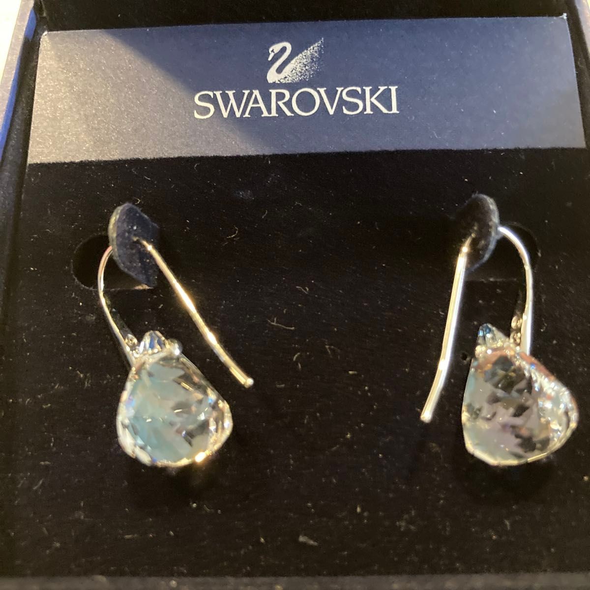 Swarovski Lunar Drop Earrings Crystal Dangle Pierced Silver Tone New