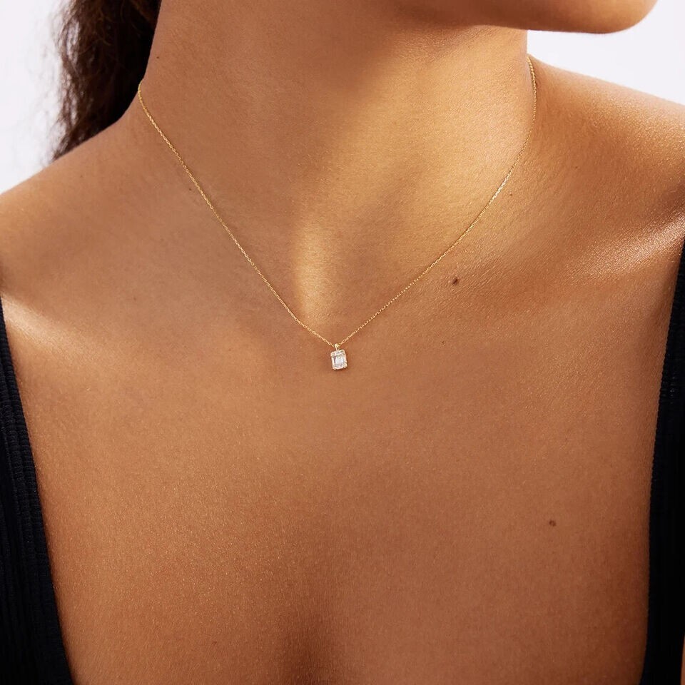 3Ct Round Baguette Shaped Lab Created Diamond Pendant 18k Yellow Gold Plated