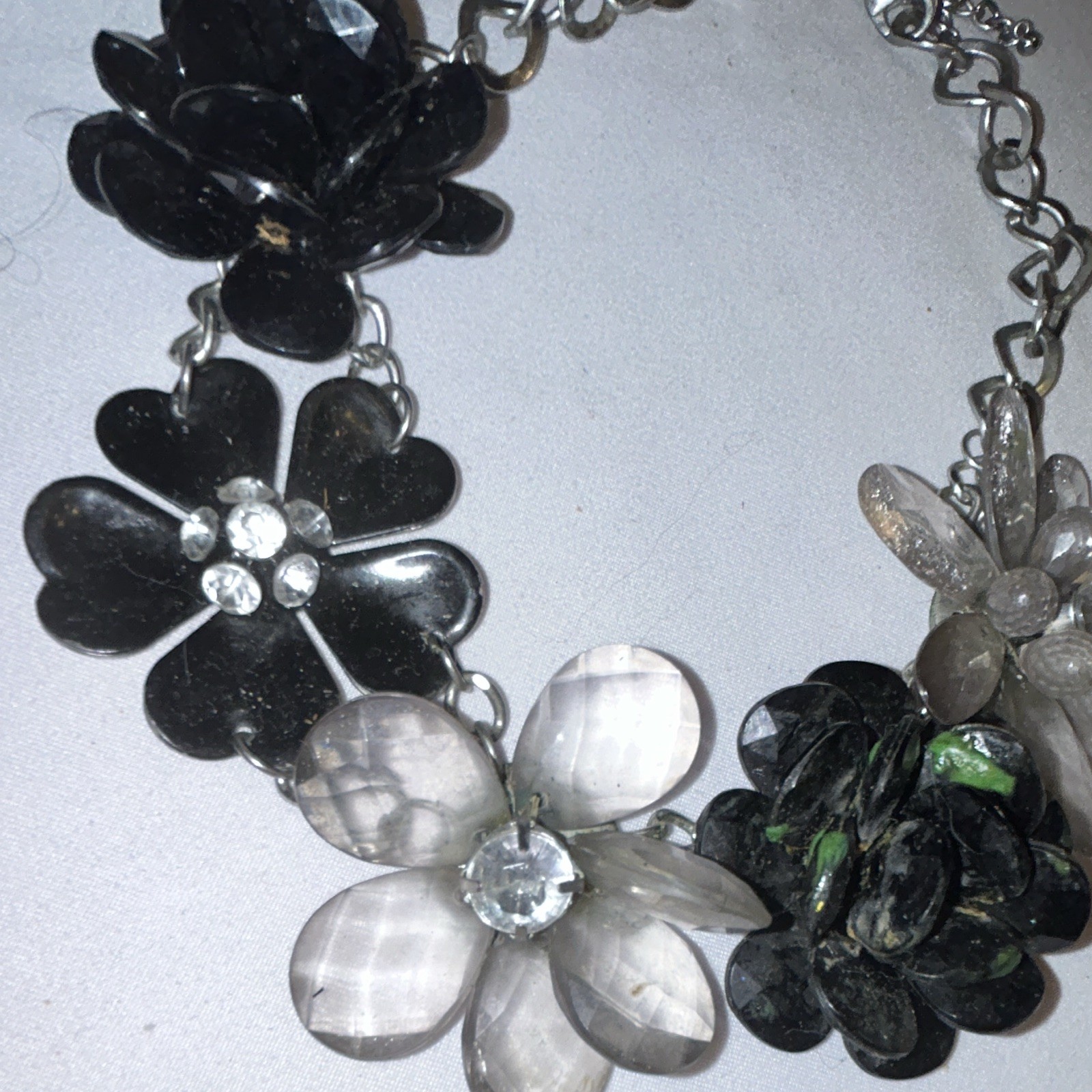 Lot of 2 Flower Dangle Charm Cable Chain Bracelets Clear Crystal, Adjustable
