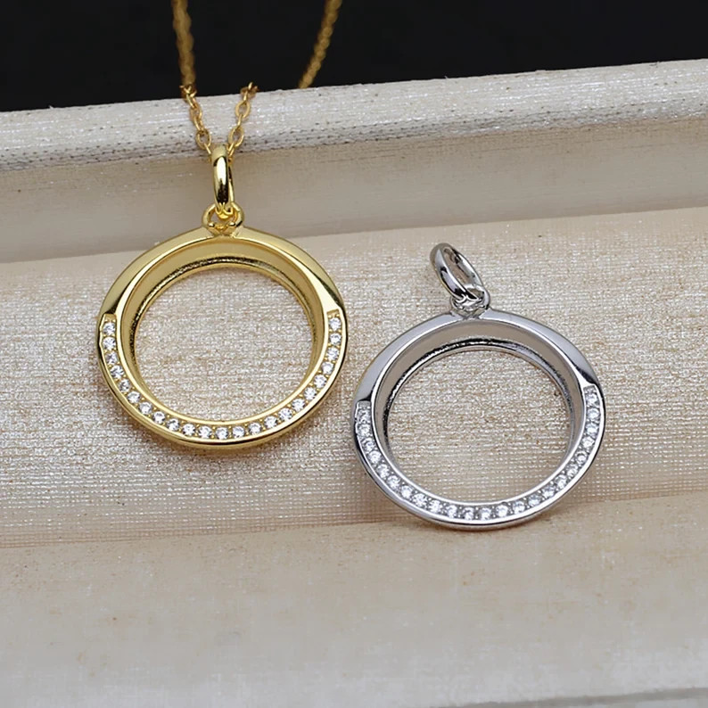 Silver Circle Bezel Cup For 2Ct Created Diamond Pendant Blank 14mm