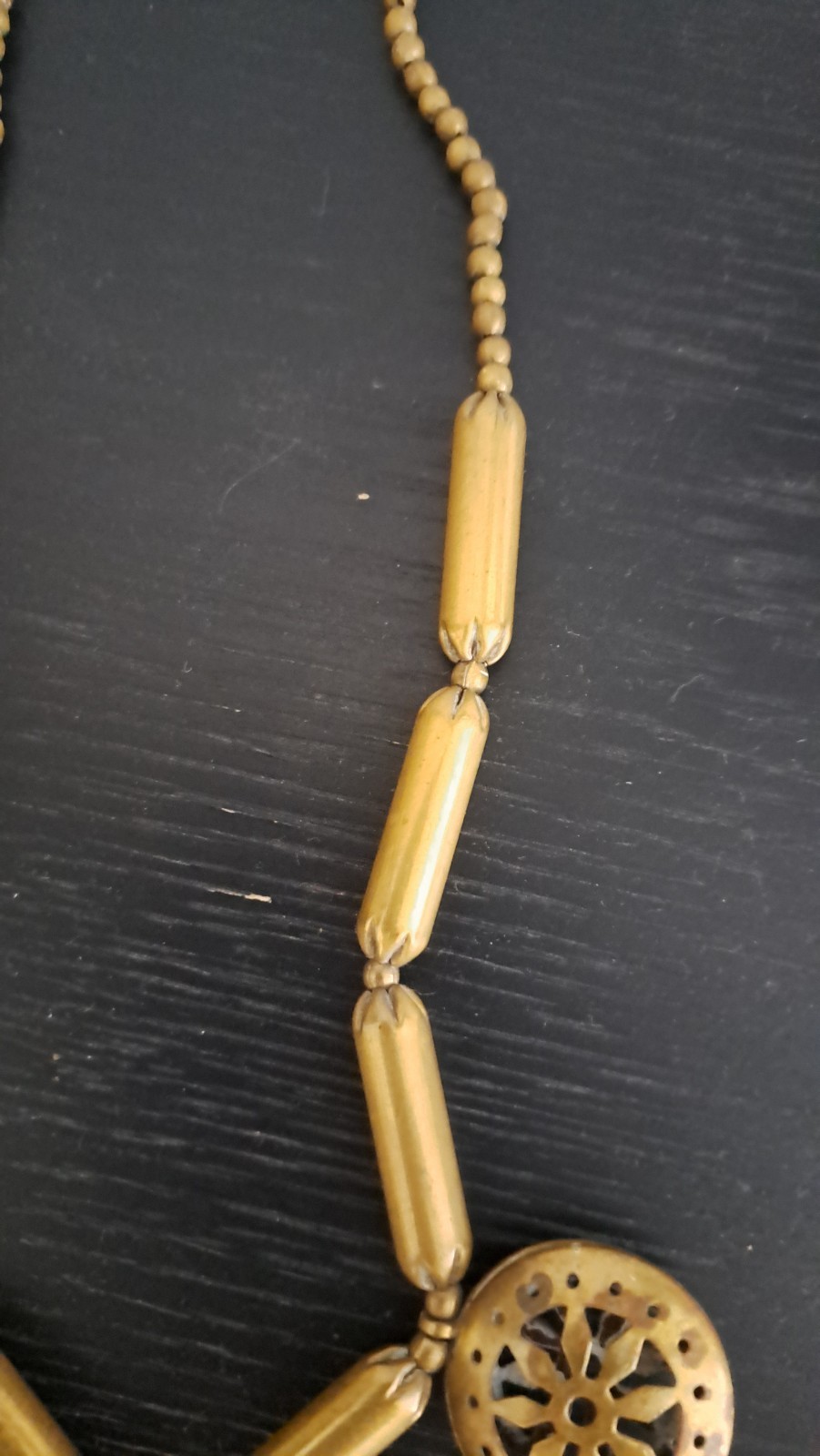 Brass Statement Tribal Necklace Pendant Boho Vintage 1980s Barrel Clasp
