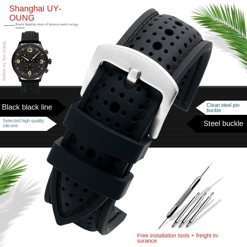 Universal Silicone Watch Band Strap Rubber Waterproof Men’s Black 19-24MM Hoop