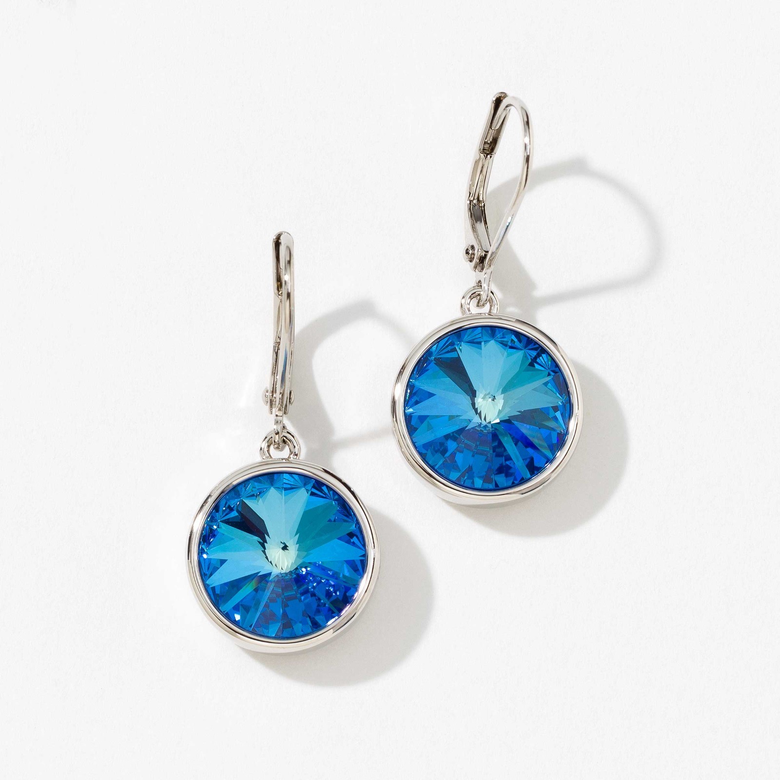 Sparkly Royal Blue and Silver Earrings Touchstone Crystal by Swarovski. Delite.