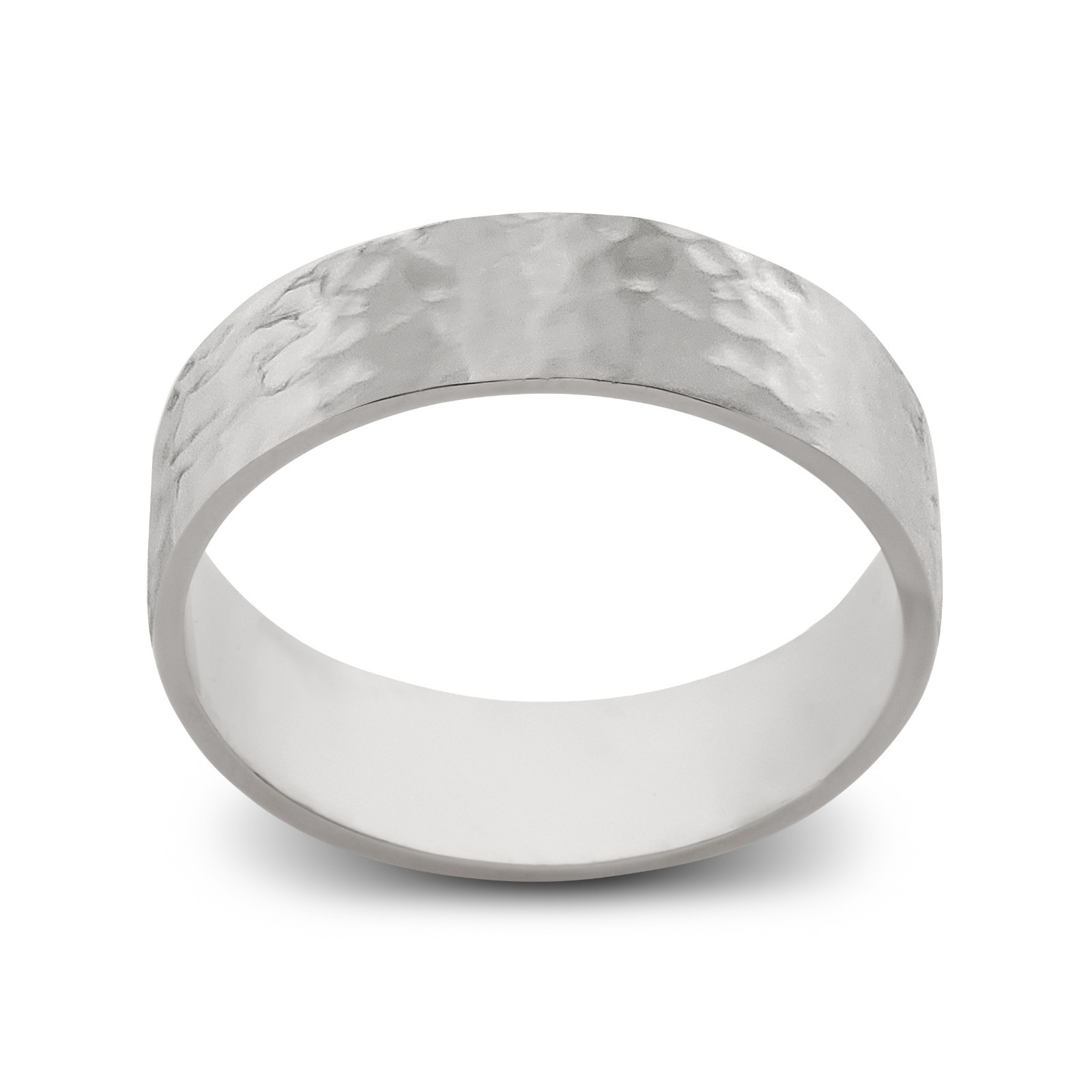 Solid 10K White Gold Hammered Ring 6mm Size 3 – 15 Wide Gold Band