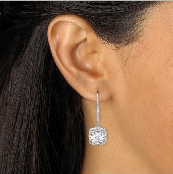 925 Sterling Silver Plated Round Cubic Zirconia Halo Drop Earrings For Women