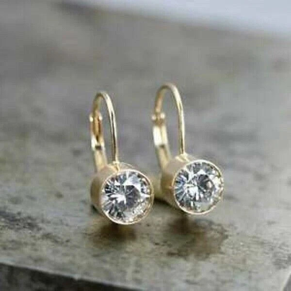 2Ct Lab Created Diamond Bezel Drop/Dangle Earrings 14k Yellow Gold Finish