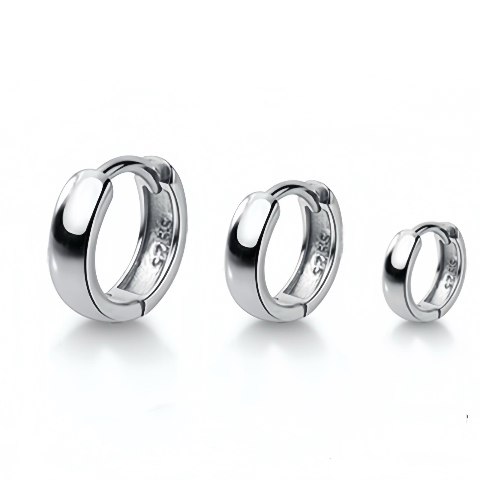 Plain Solid Silver Hoop S925 Huggie Earrings 2nd Holes Multiple Size unisex
