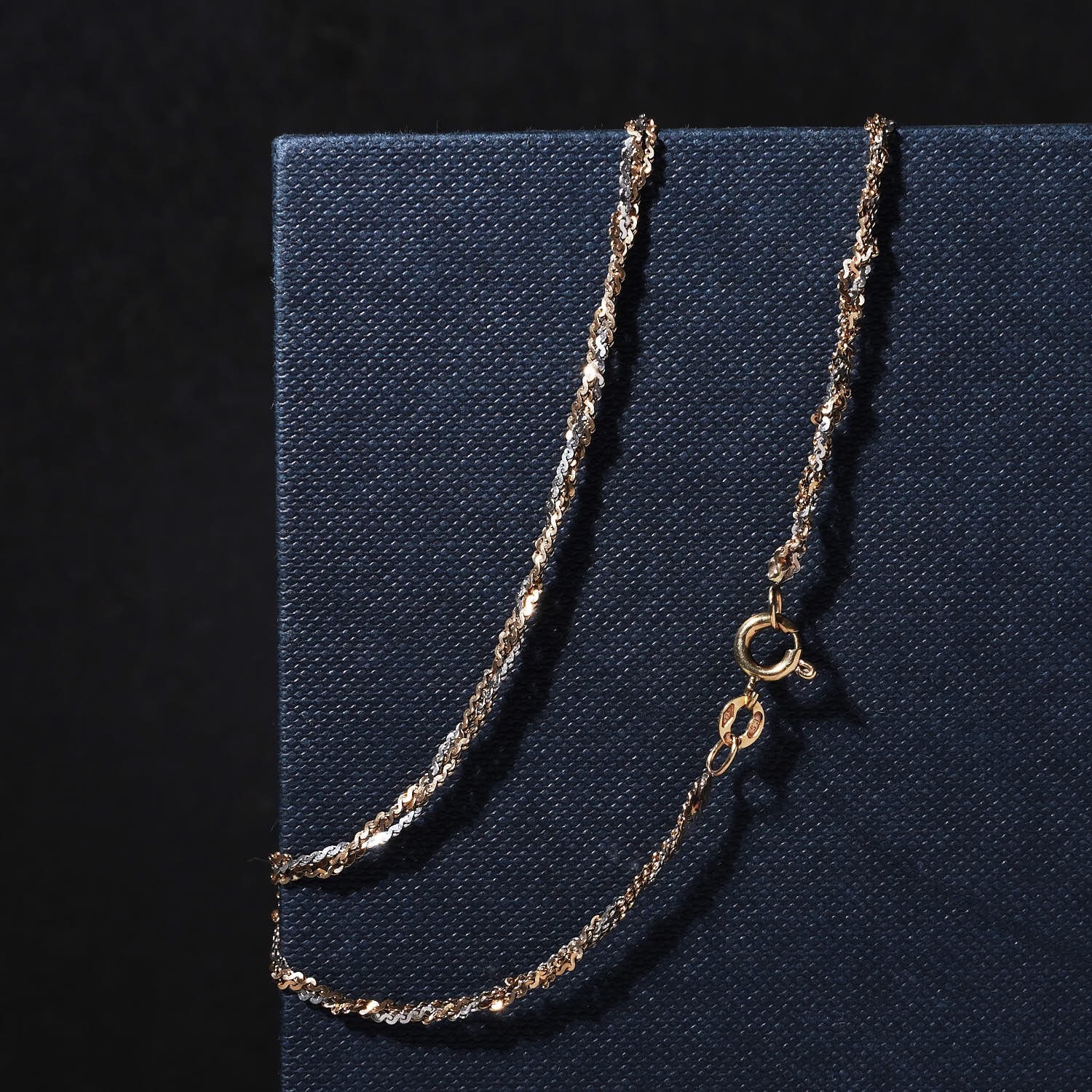 Vintage 9ct Yellow & White Gold Twisted Link Chain Necklace 45cm Long Two Tone