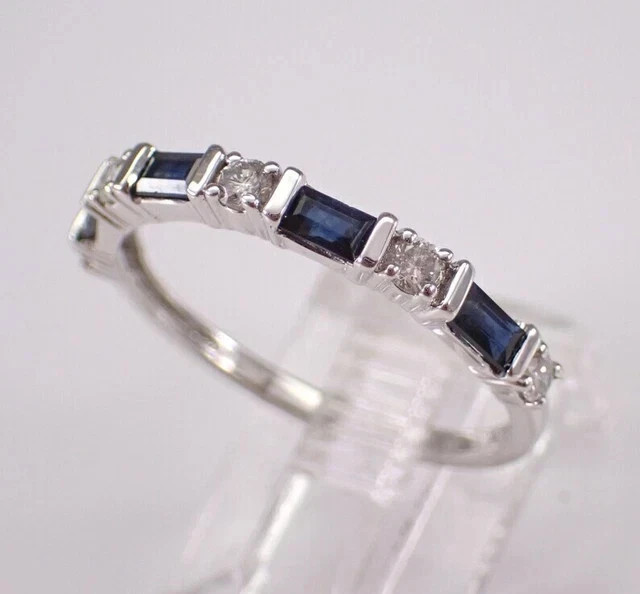 14K White Gold Plated 2Ct Baguette Cut Lab-Created Sapphire Wedding Band Ring