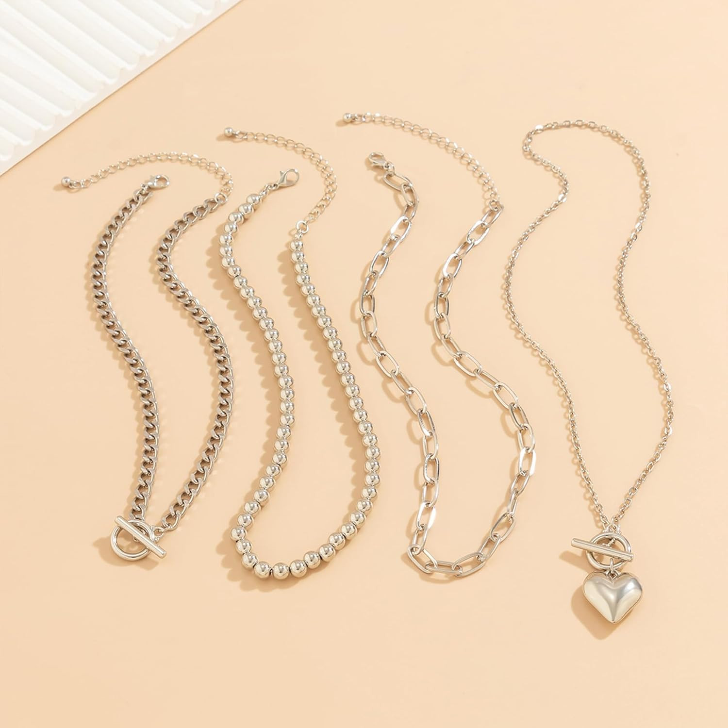 Chunky Silver Necklace Non Tarnish Layered Necklaces for Women Paperclip Chain N