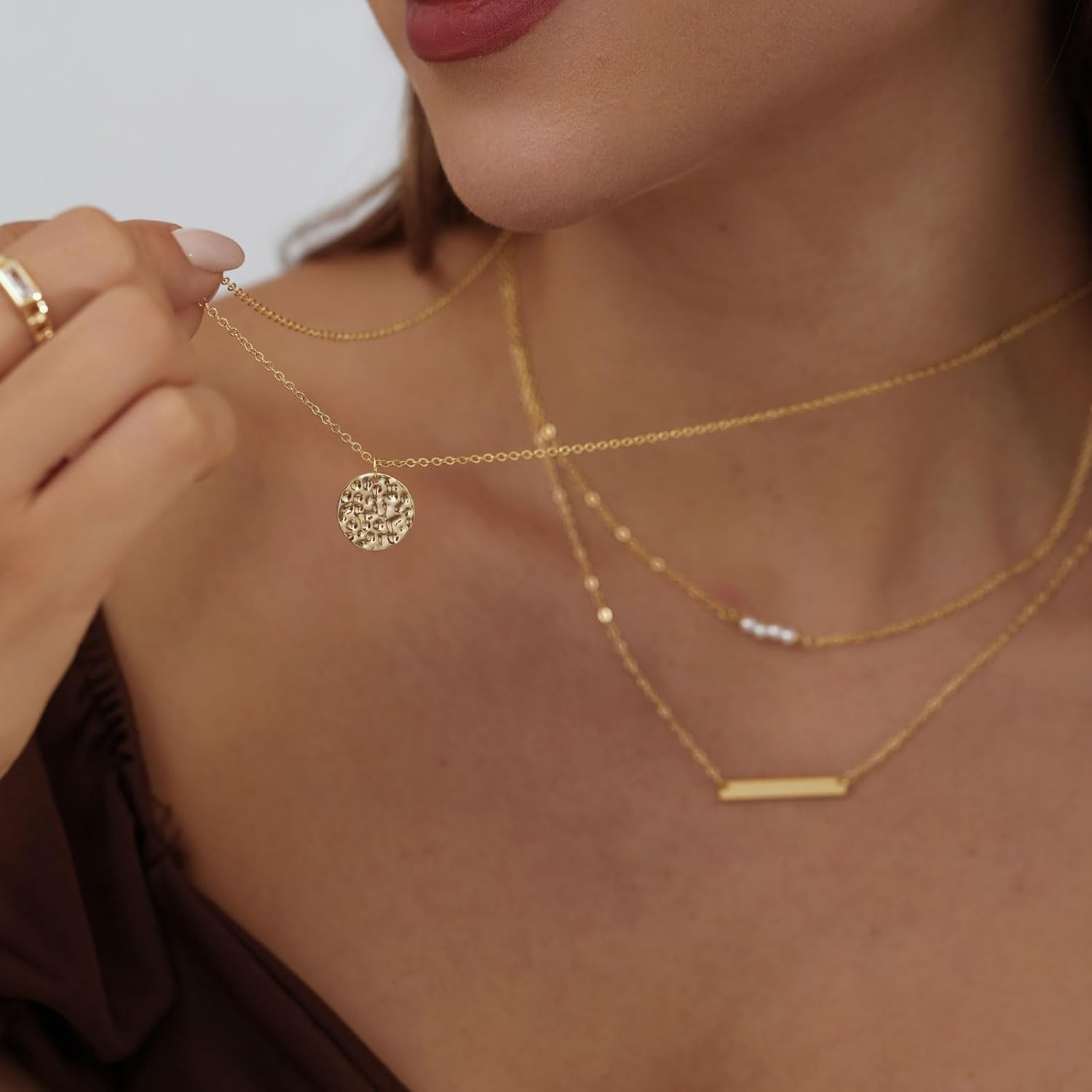 Layered Necklaces for Women Dainty Gold Necklace 14K Gold Plated | Herringbone N