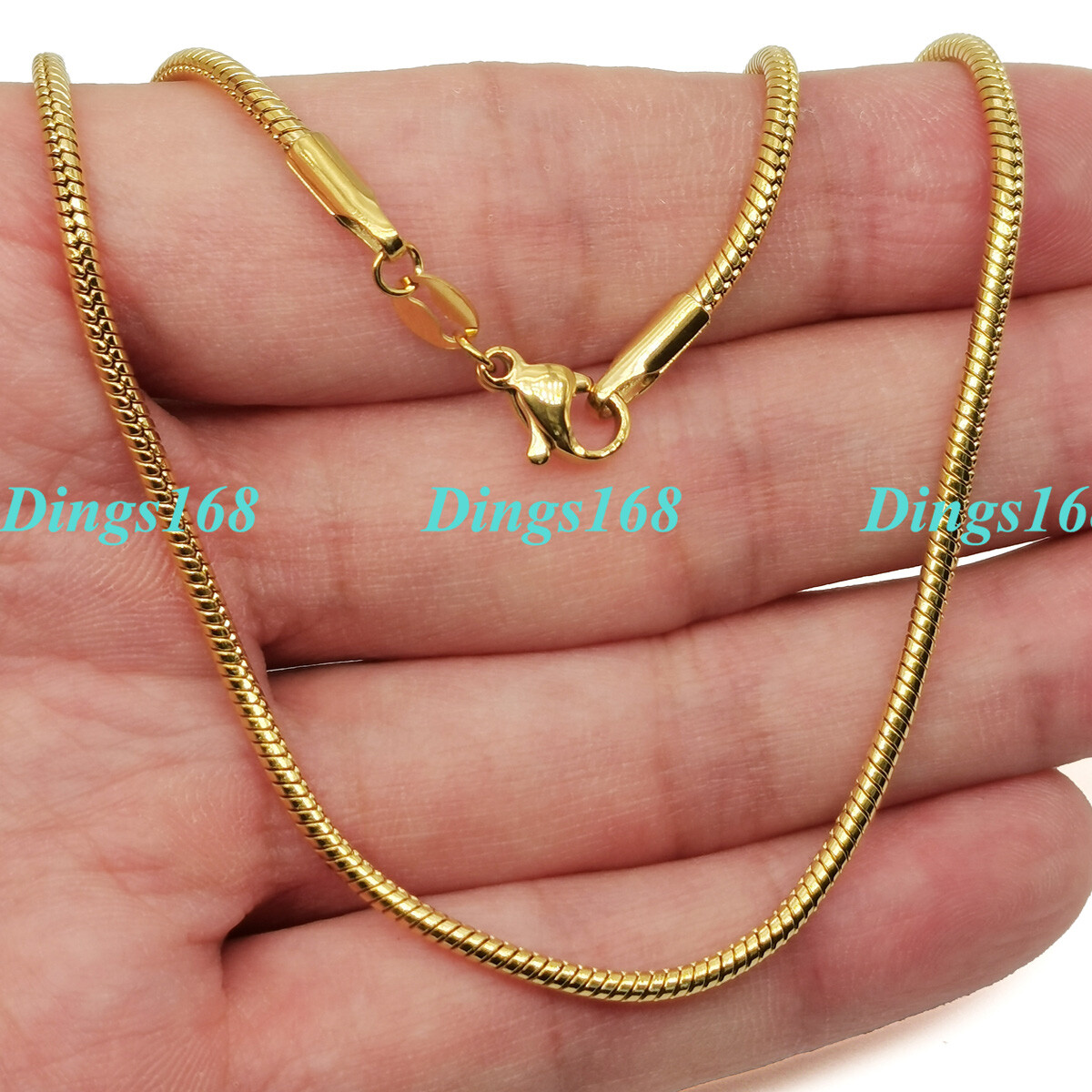 Genuine 18K Gold Filled Tarnish-Free 3mm Wide Round Italian Snake Chain Necklace