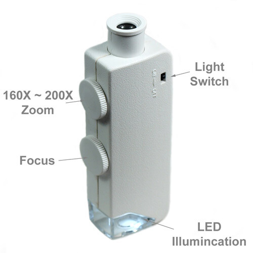 Mini 160X – 200X Zoom Lighted Microscope Jewelers Loupe Magnifying Glass