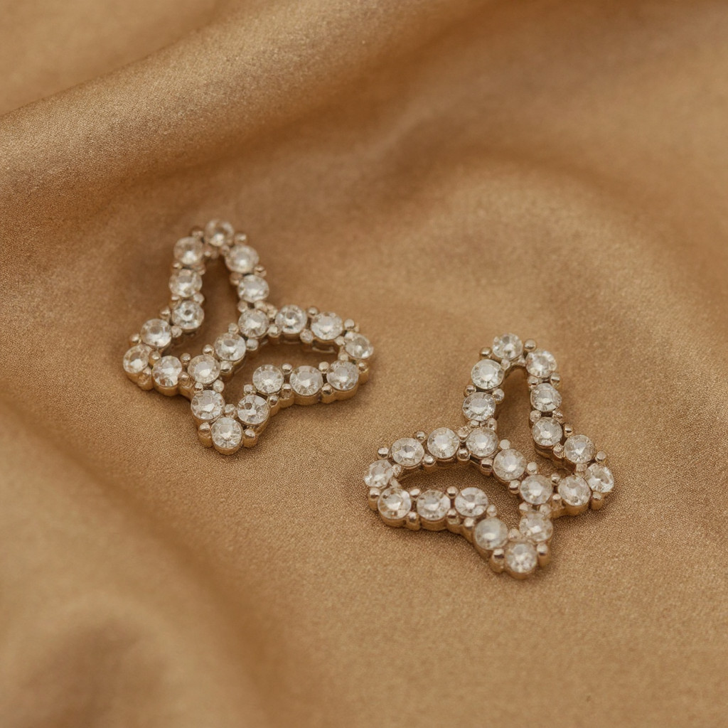 14K White Gold Butterfly Push Back Earrings with Round CZ Stones Dainty Studs