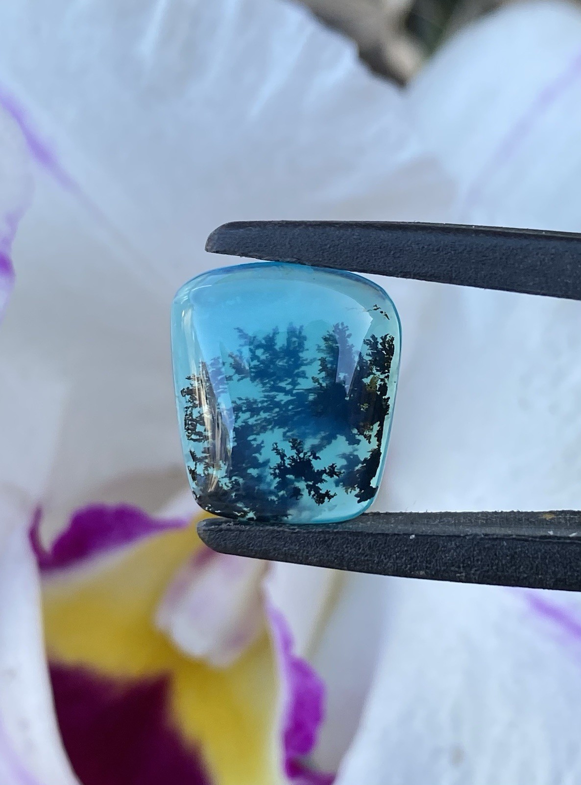 Rare Peruvian Blue Opal Gem Silica With Dendrites 7.07ct Freeform 16x14mm