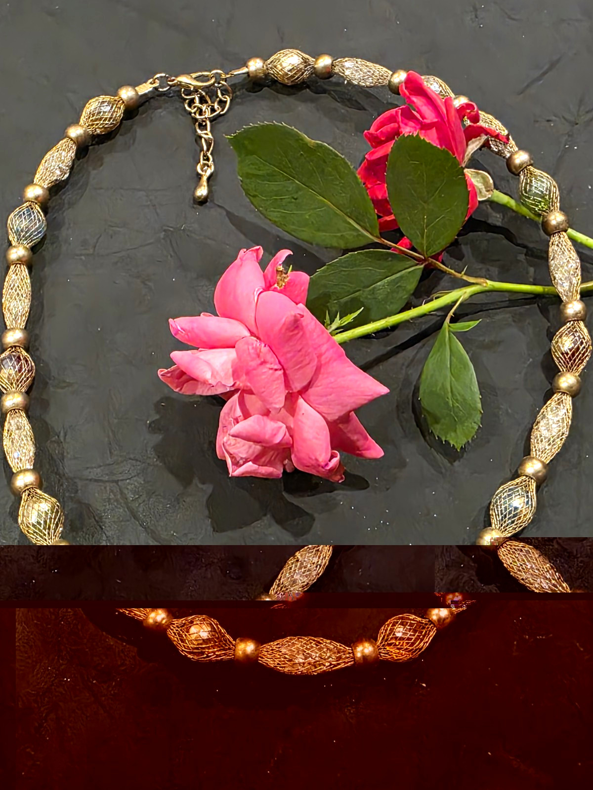Gold Tone Beaded Cable Chain Necklace w/ Lobster Clasp, Adjustable Extender