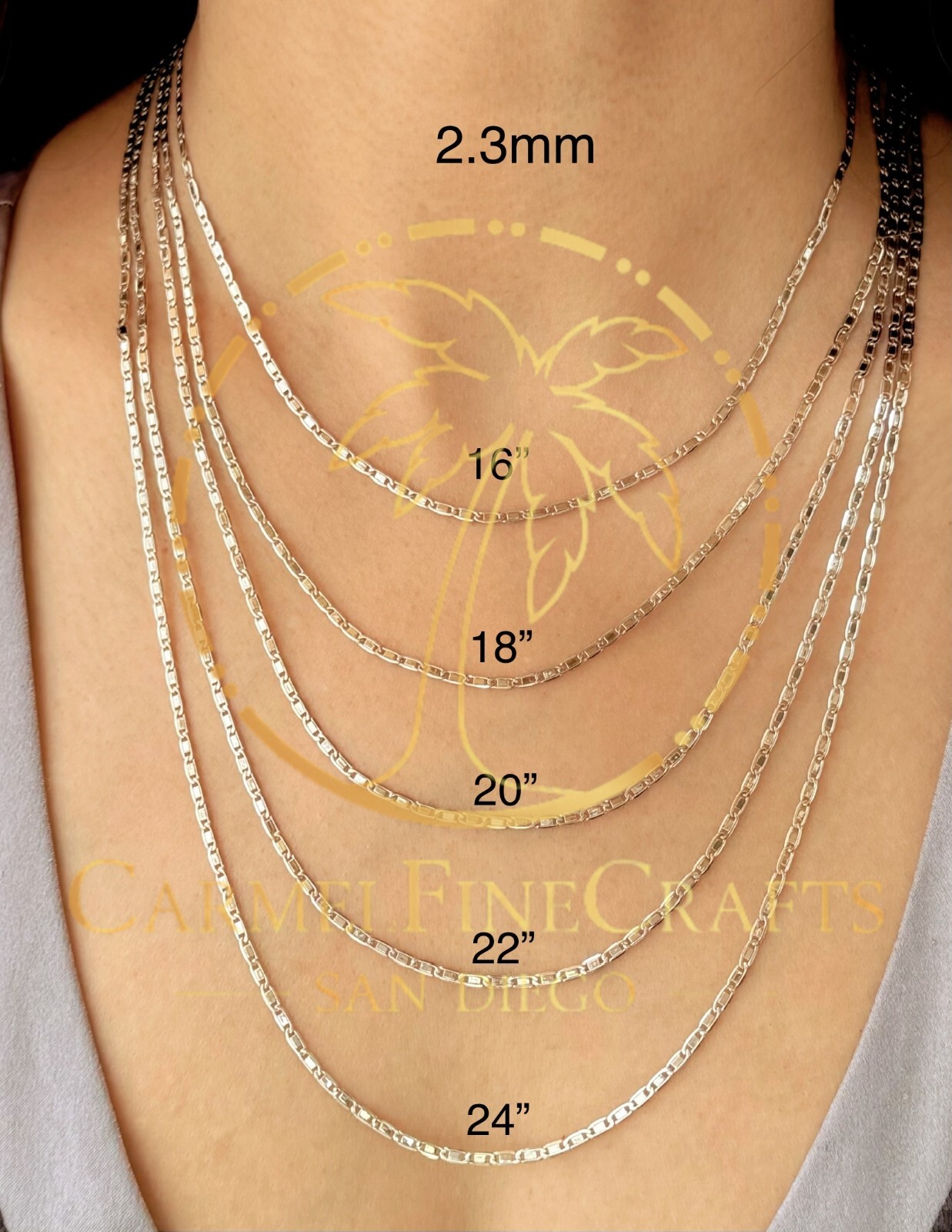 White Gold 1.8-2.8mm Mirror Shiny Valentino Link Chain Fashion Necklace 14K