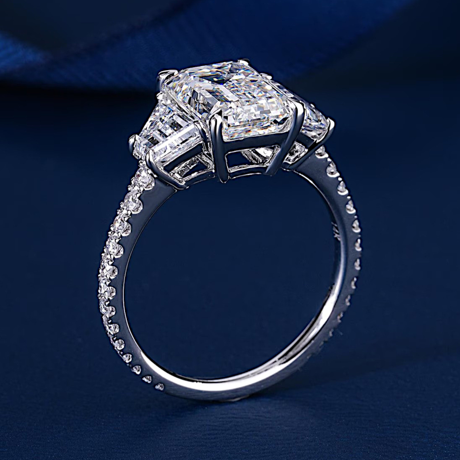 Diamond Engagement Ring 950 Platinum 5.35 CT Emerald Cut IGI Certified Lab Grown