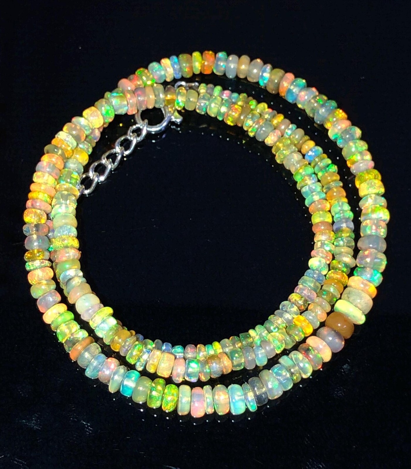 Natural Ethiopian Fire Opal Rondelle Necklace, 16 Inch Beaded Strand, 35.10 Ct