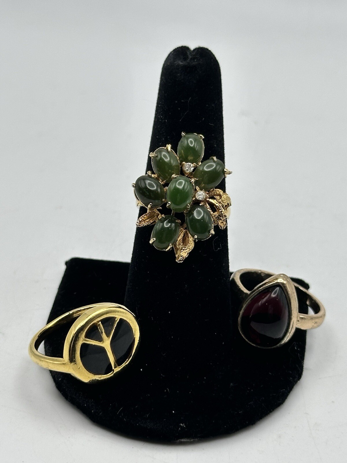 Fashion Ring Lot Of 3 Gold Tone Pieces Mixed Metals And Stones