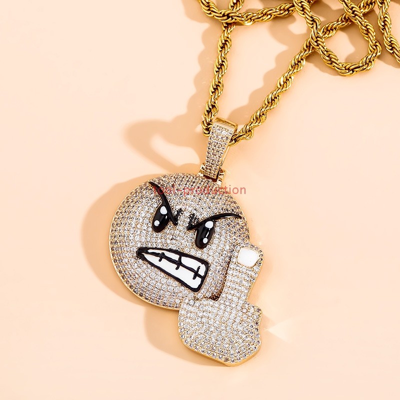 tool-production Angry Face Emoji Iced Zircon Hip Hop Pendant With Free Chain