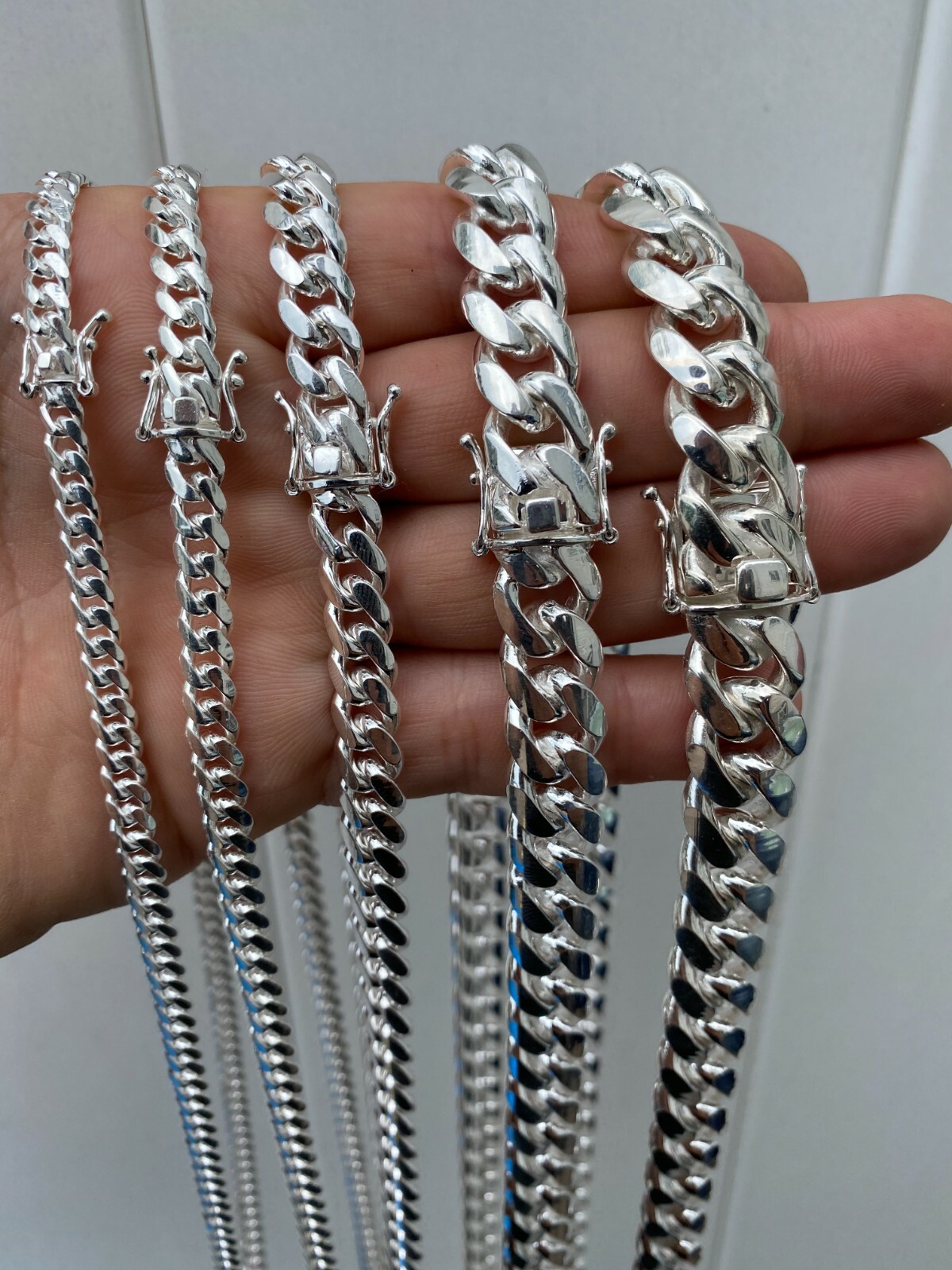 Real Solid 925 Sterling Silver Miami Cuban Chain Or Bracelet 5-14mm Box Clasp