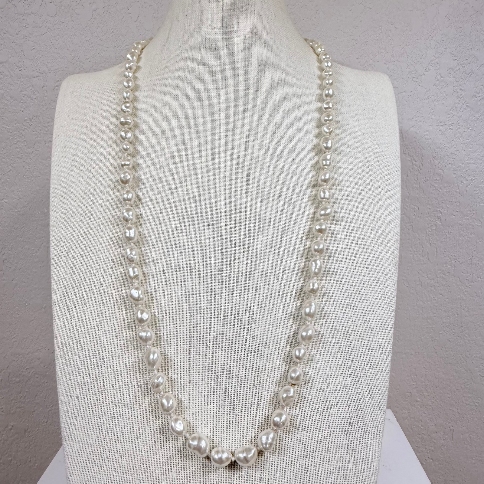 Vintage Continuous Knotted Baroque Freshwater Pearl Strand Necklace