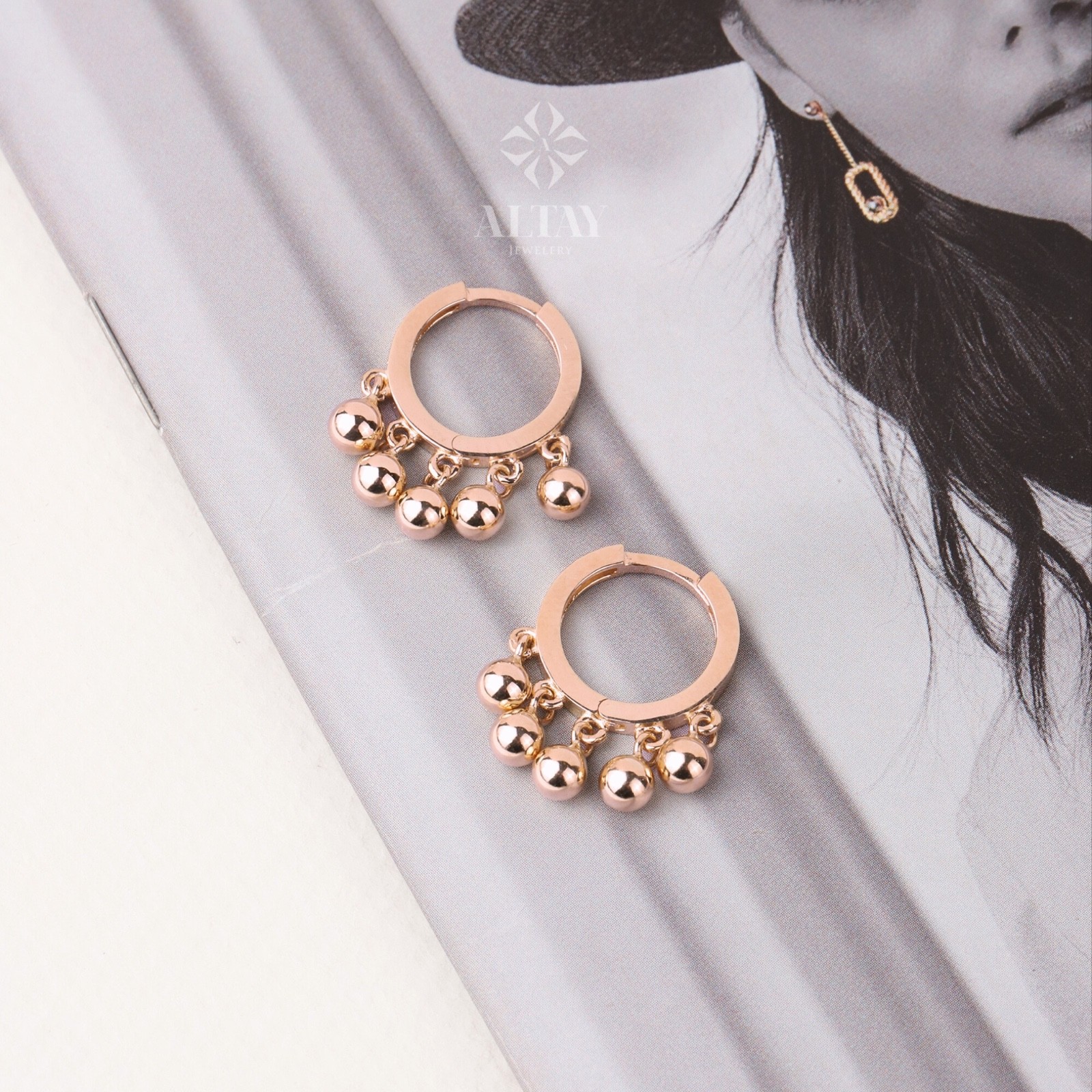 14K Gold Dangling Drop Earrings, Hoop Earrings, Cartilage Upper Earlobe, Small