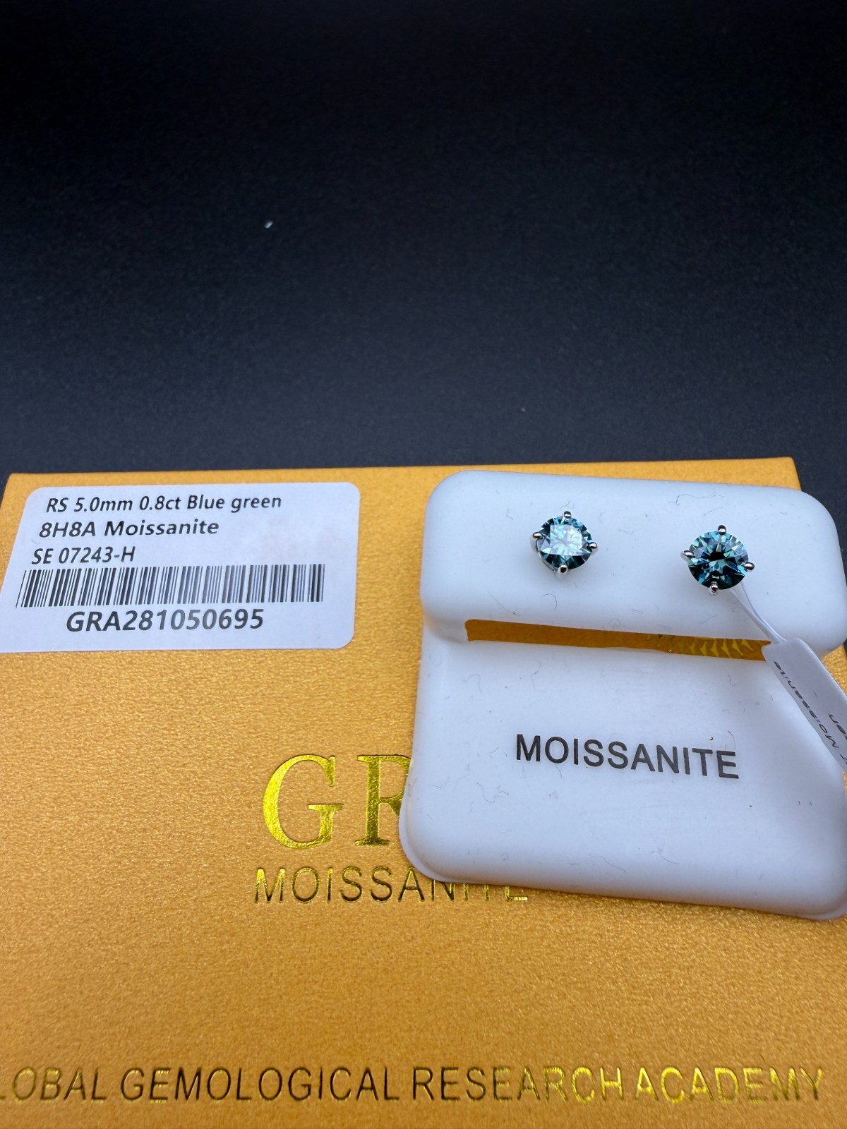 Moissanite Silver 925 Solitaire Stud Earrings GRA Certified VVS1 Blue/Green